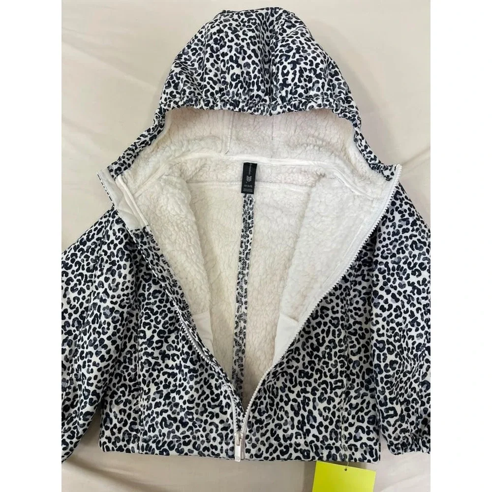 All in Motion Girls Leopard Print Softshell Jacket Sherpa Lined Hooded XS 4-5